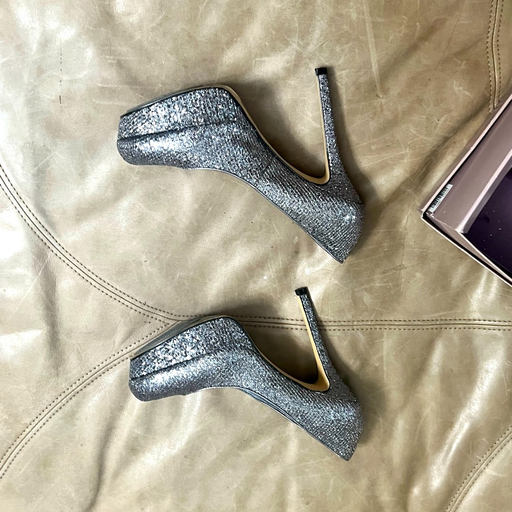 Silver stiletto shoes size 10